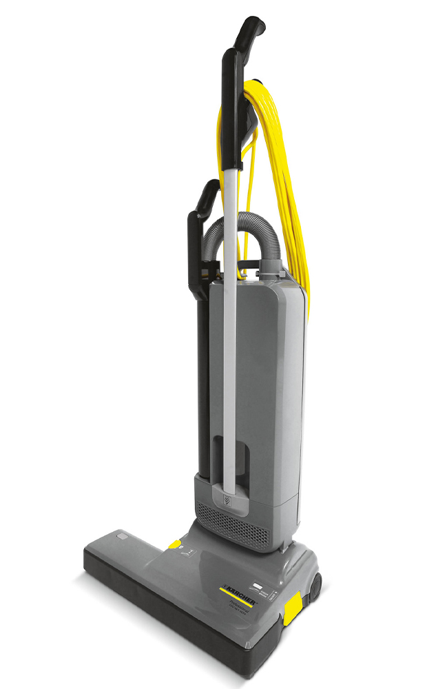 Karcher CVU 46/1 HEPA, 18 inch upright vacuum Karcher, CVU, 46/1, HEPA, filtration, 18 inch, upright, vacuum, quiet, reliable, commercial, janitorial, cleaner, cleaning, lightweight, 