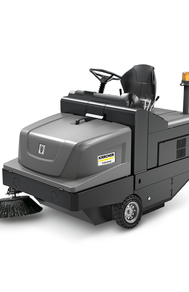 Karcher KM 105/110 R Bp sweep, sweeper, karcher, commercial, hard floor, ride-on, driving, large, area, wide, facilities, maintenance, janitorial, industrial, 