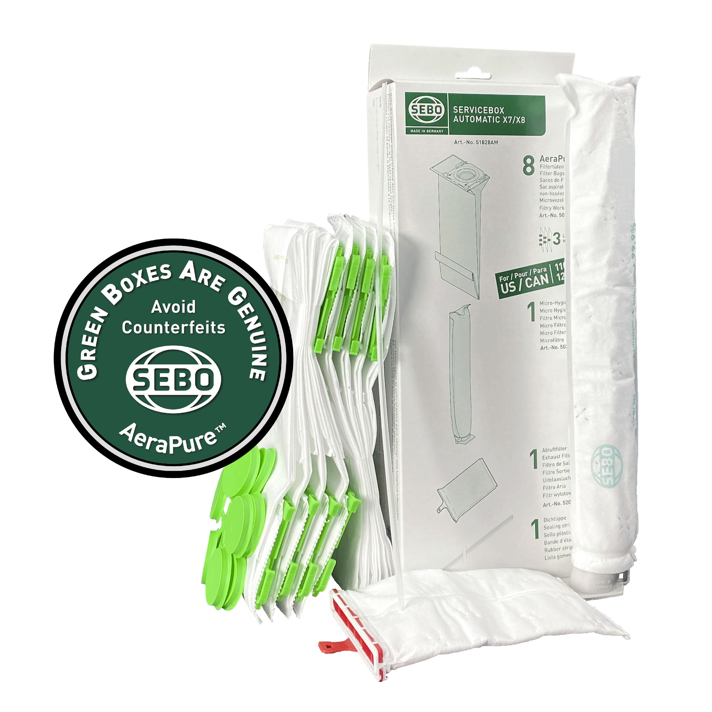 Service Box, for AUTOMATIC X7/X8 (1 piece), 8 bags, sealing strip, micro and exhaust filters 